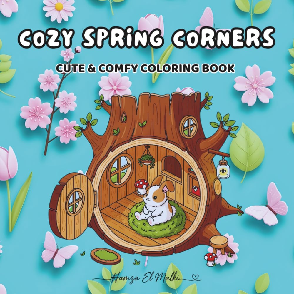 Cozy Spring Corners: Coloring Book for Adults and Teens with 40+ Cute and Comfy Designs of Tiny Springtime Spaces Floral Cottages and Hygge Rooms for Relaxation