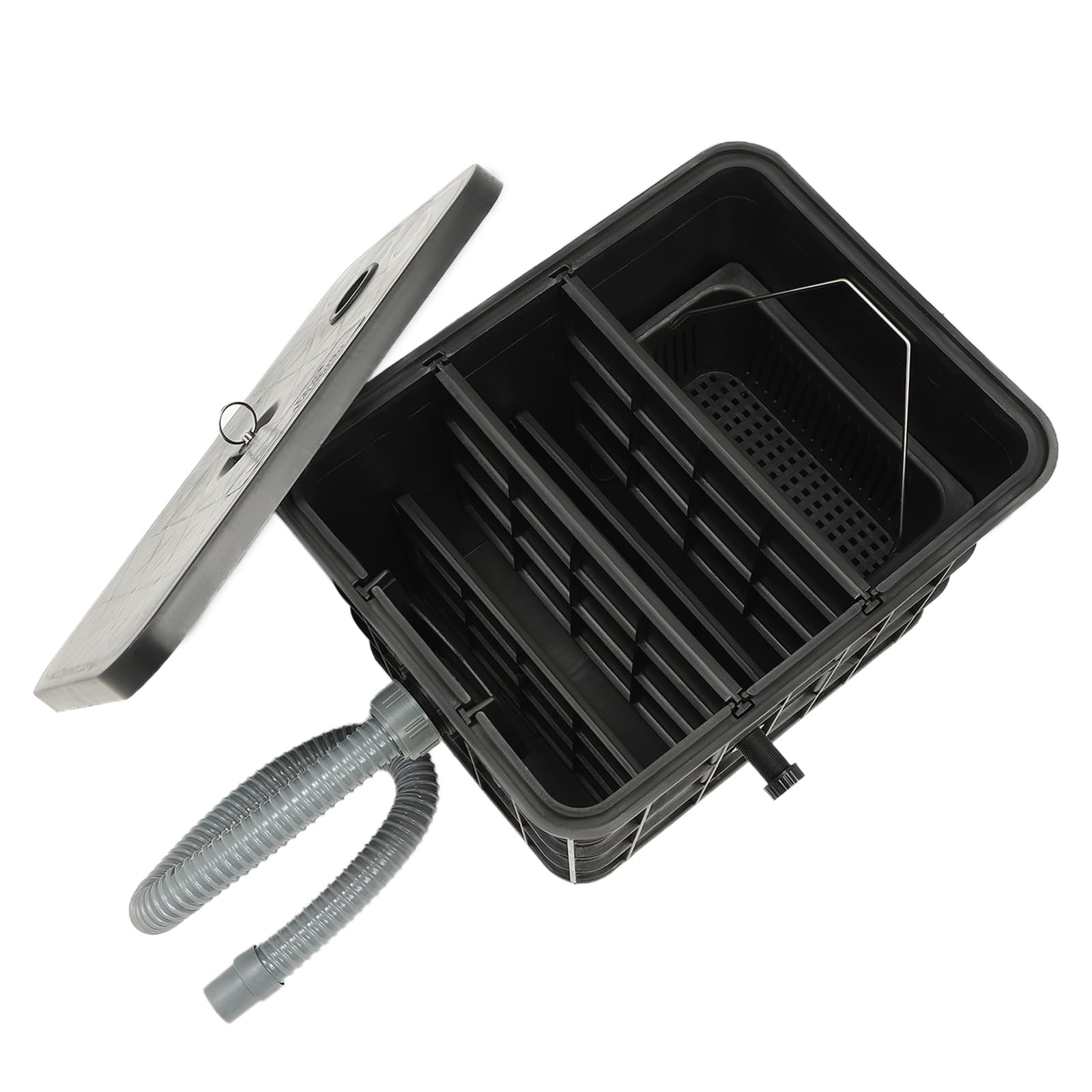 GEYOPMID Grease Trap, 9.2 Gal Upper Inlet Commercial Grease Trap Grease Interceptor Under Sink Grease Trap Grease Separator for Filtering Kitchen Waste and Separating Oil and Water