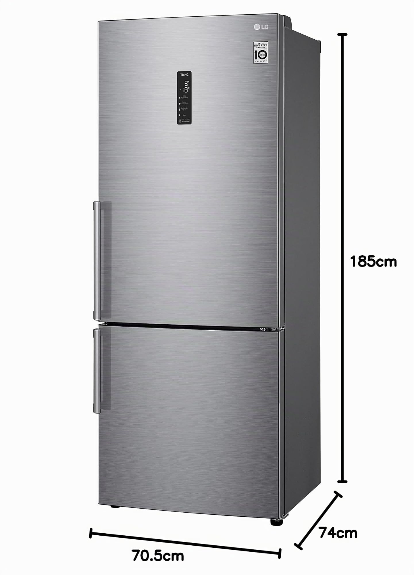 LG GBB567PZCMB Kombinierter Kühlschrank, Total No Frost, 462 l, Breite 70 cm, WLAN, Tür & Linear Kühlung, Fresh Balancer, externes Display, Kompressor Smart Inverter, Edelstahl