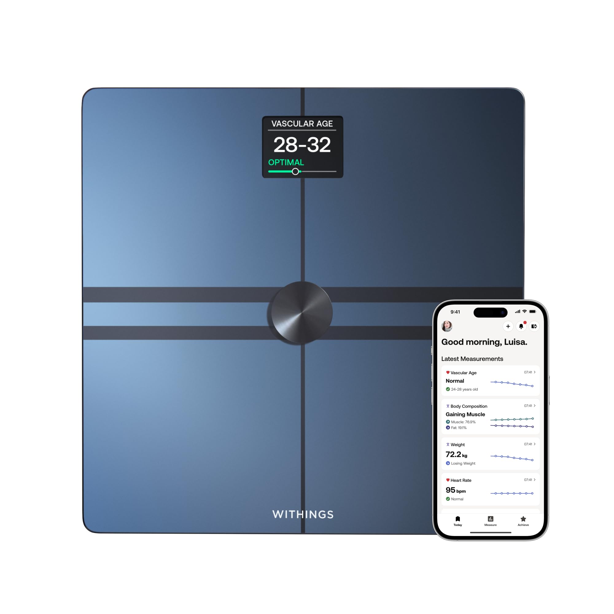 Withings Body Comp - Bilancia pesapersone digitale WiFi con analisi completa: peso, grasso corporeo e muscolare, acqua e tracciamento cardiovascolare, impedenziometrica, nero