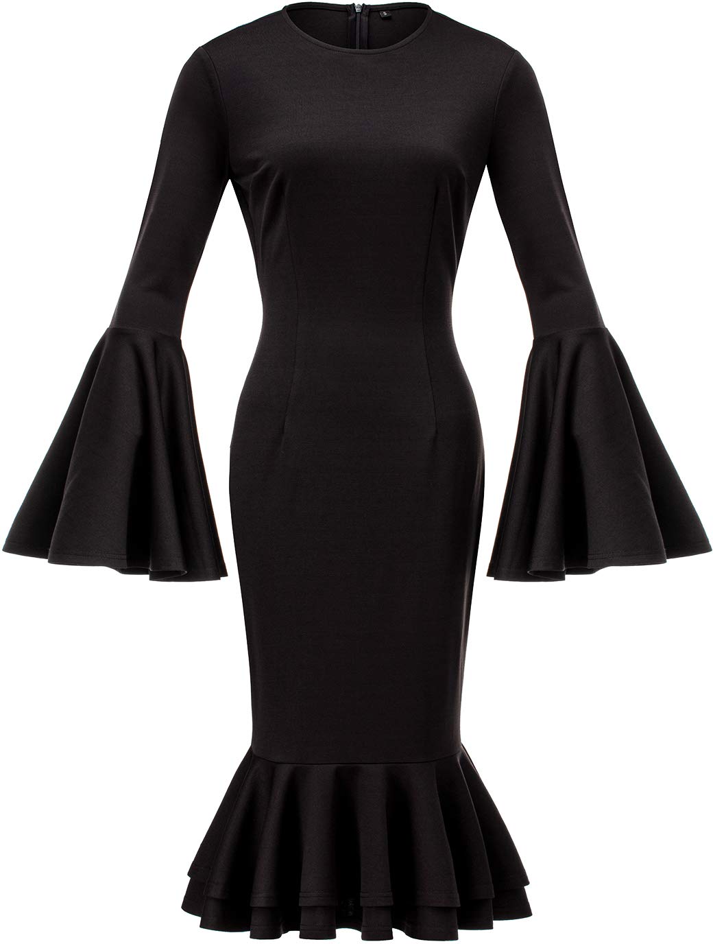HongyuAmyWomen's Bell Sleeve Fishtail Dresses Bodycon Cocktail Party Pencil Dress