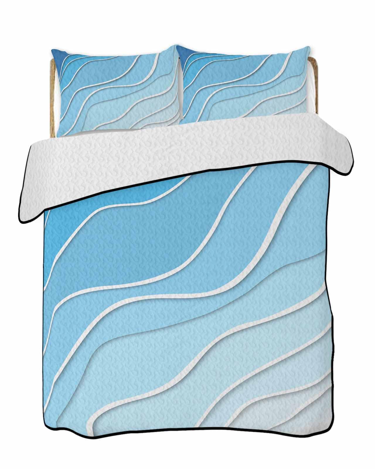 3-Piece Summer Quilt Twin XL Size, Blue, Lightweight Cooling Bedding Comforter Blanket with 2 Pillow Shams, Modern Abstract Gradient Watercolor Ombre Bedspreads Quilted Coverlet Sets 68