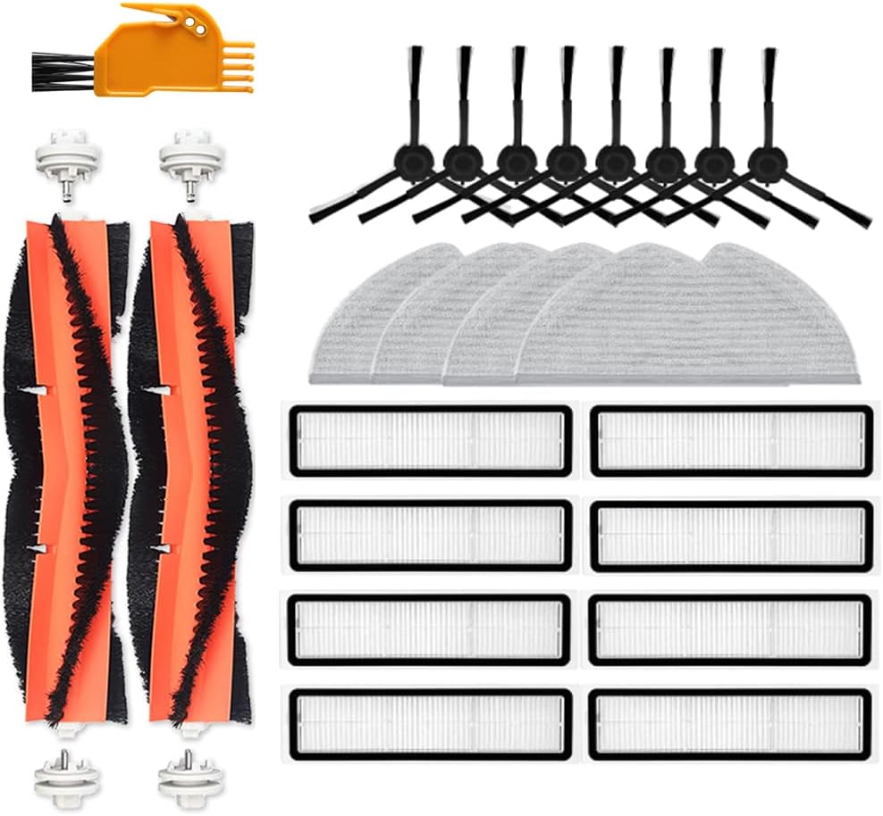 Chuancheng 23 Pack Replacement Parts Accessories for Dreame D9 D9 Max L10 Pro Robot Vacuum Cleaner, Include Main Brush Side Brushes HEPA Filter Mop Cloth (Black)