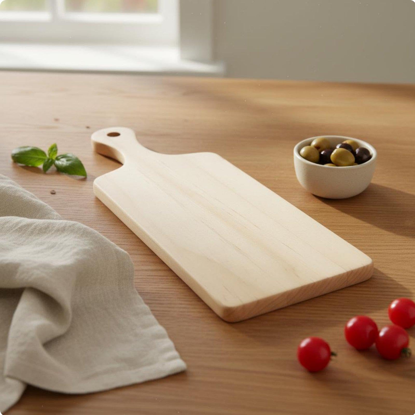 3 Piezas de Tabla de Cortar de Cocina, Mini Tabla de Madera para Servir, Tabla de Paleta de Madera de, Ligera con Mango Ergonómico, Adecuada Par, 3 Piezas