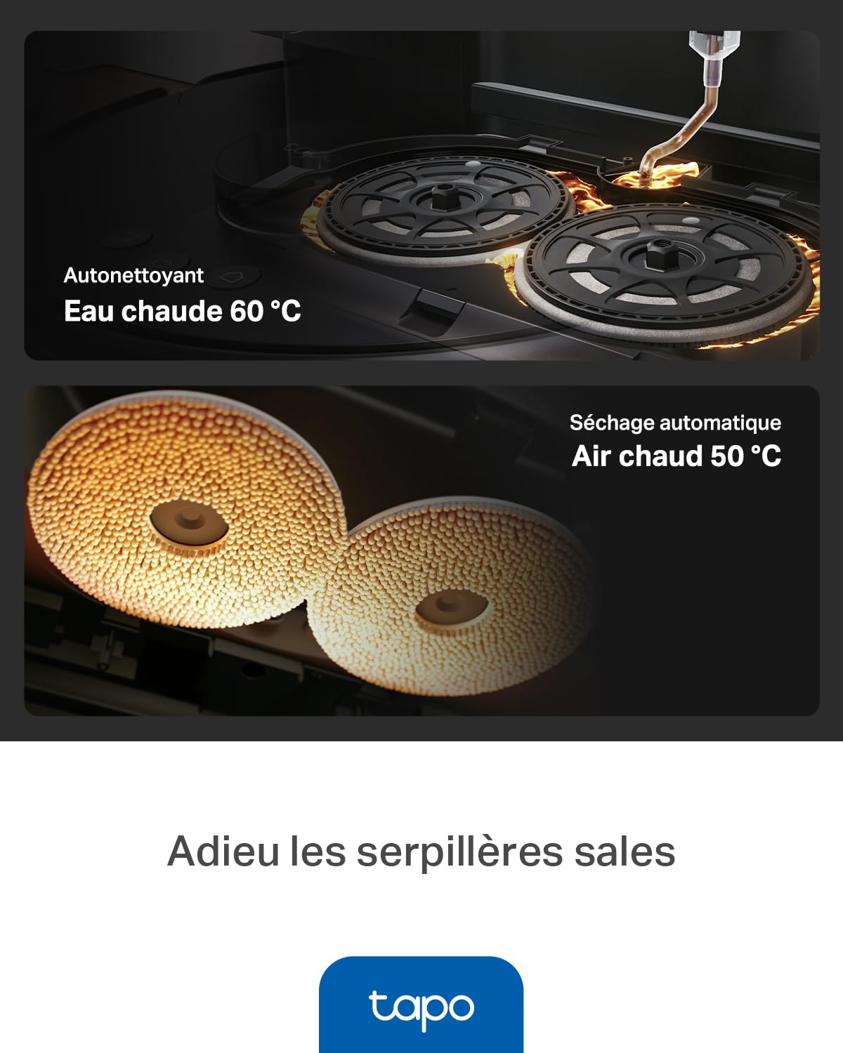 Tapo Aspirateur Robot Laveur RV50 Pro Omni, Station Auto-Nettoyante, Ultra puissante 15 000 Pa, Lavage à l’Eau Chaude 60 °C & Séchage Air Chaud, Navigation LiDAR Double Laser, Tapis et Poils d’Animaux