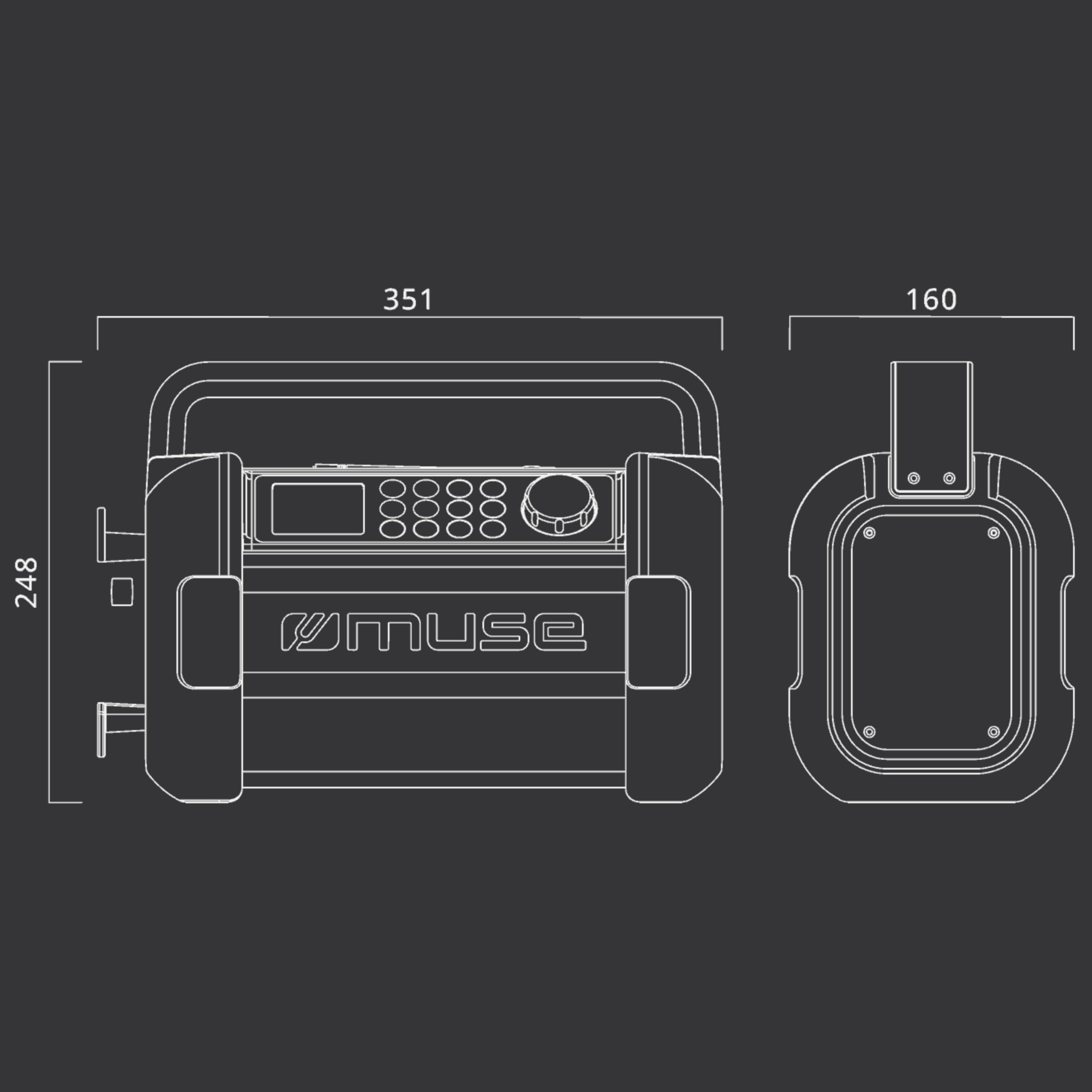 Muse M-928BTY. Radio para el Sitio de Trabajo con Bluetooth. Radio FM PLL. Potencia de Salida 20W. Display 0,5”. Antena de Varilla giratoria. Diseño IP64 a Prueba de Salpicaduras de Polvo
