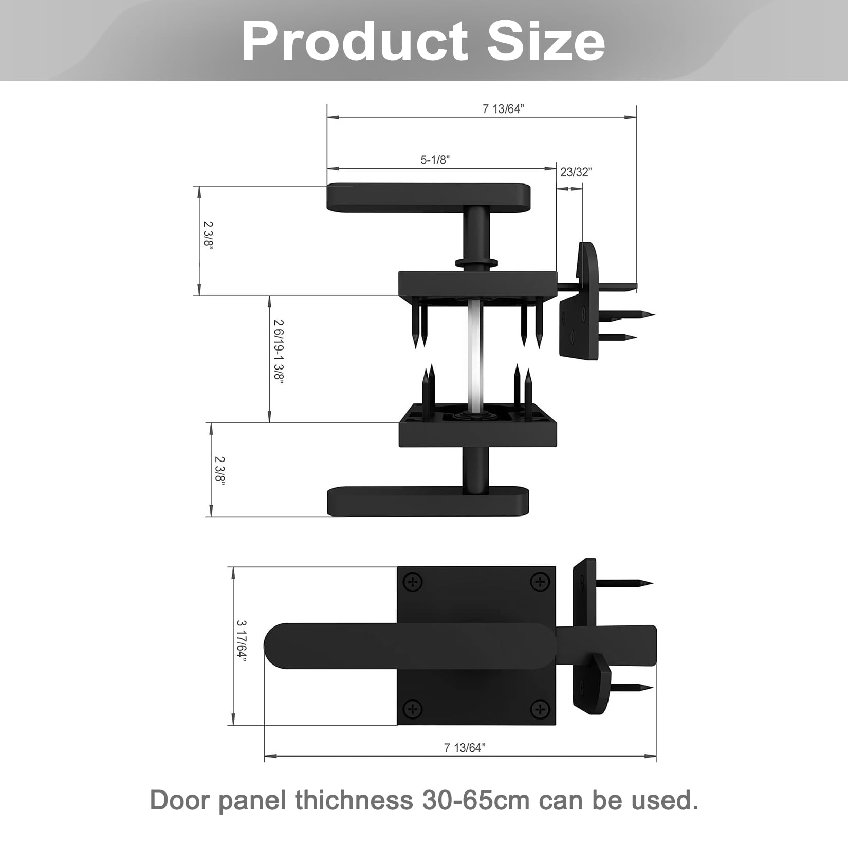 Loquet porte double face verrou porte exterieur Convient aux portails de jardin Aux portes en bois Aux portails de piscine et aux portails de cour arrière(Noir)