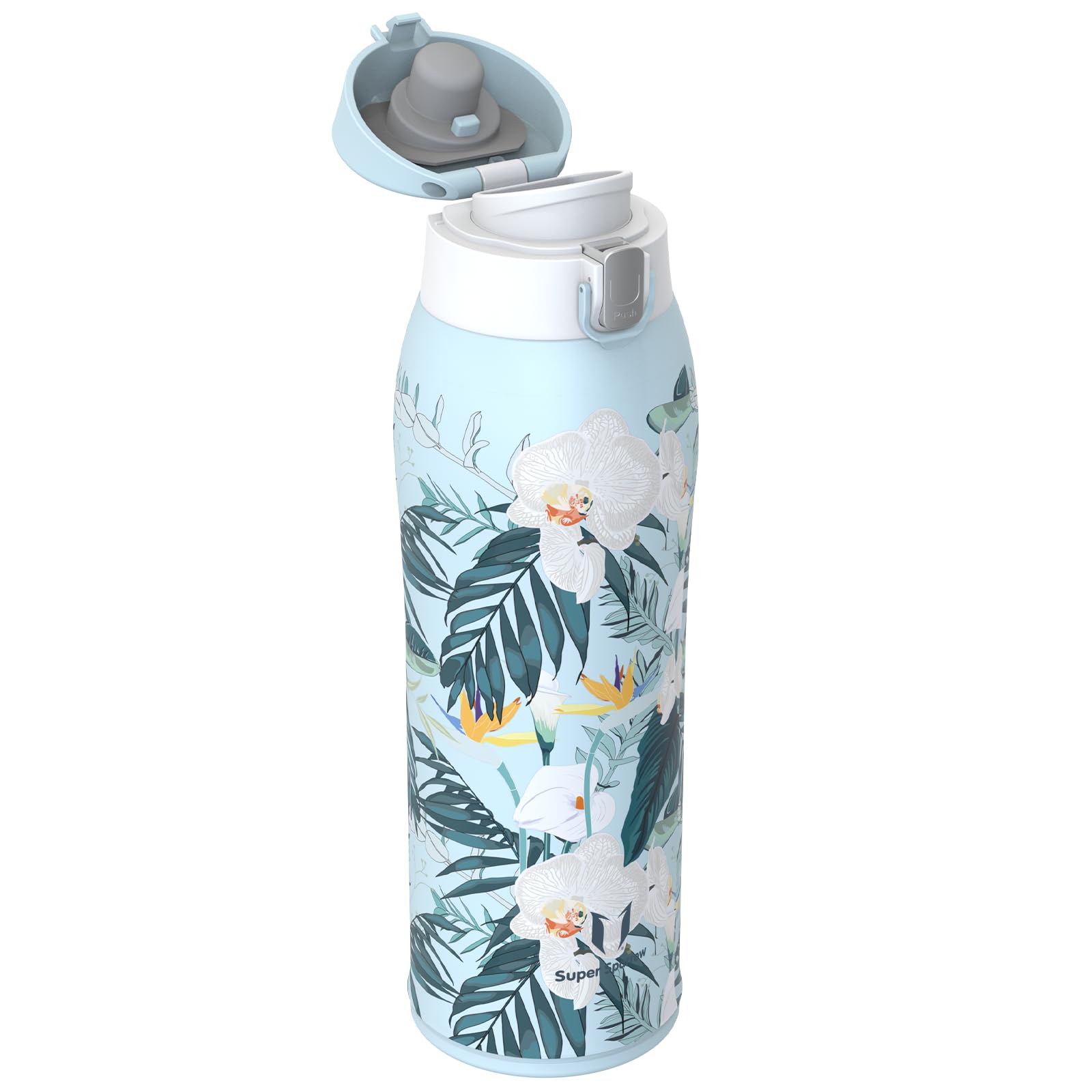 Super Sparrow Insulated Water Bottle - Travel Mug - 750ml - Stainless Steel Water Bottles - BPA Free - Leakproof Metal Bottles - Includes 2 Lids, Straw Lid & Spout Lid