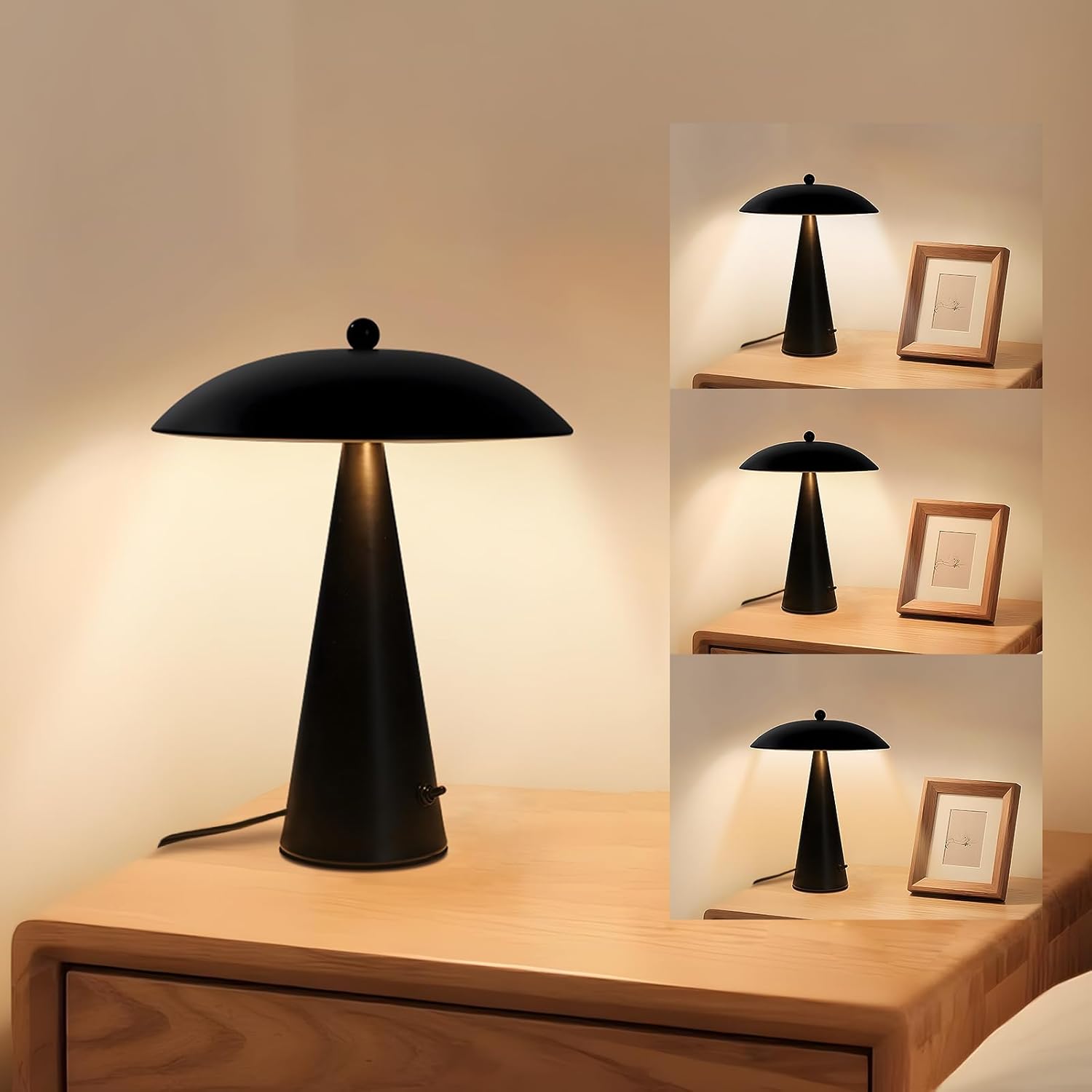 Mushroom Table Lamps Modern Table Lamp with 3 Color Temperatures 3000/4000/5000K,Dimmable Nightstand Lamp Desk Lamp for Living Room,Bedroom,Kid's Room,Office