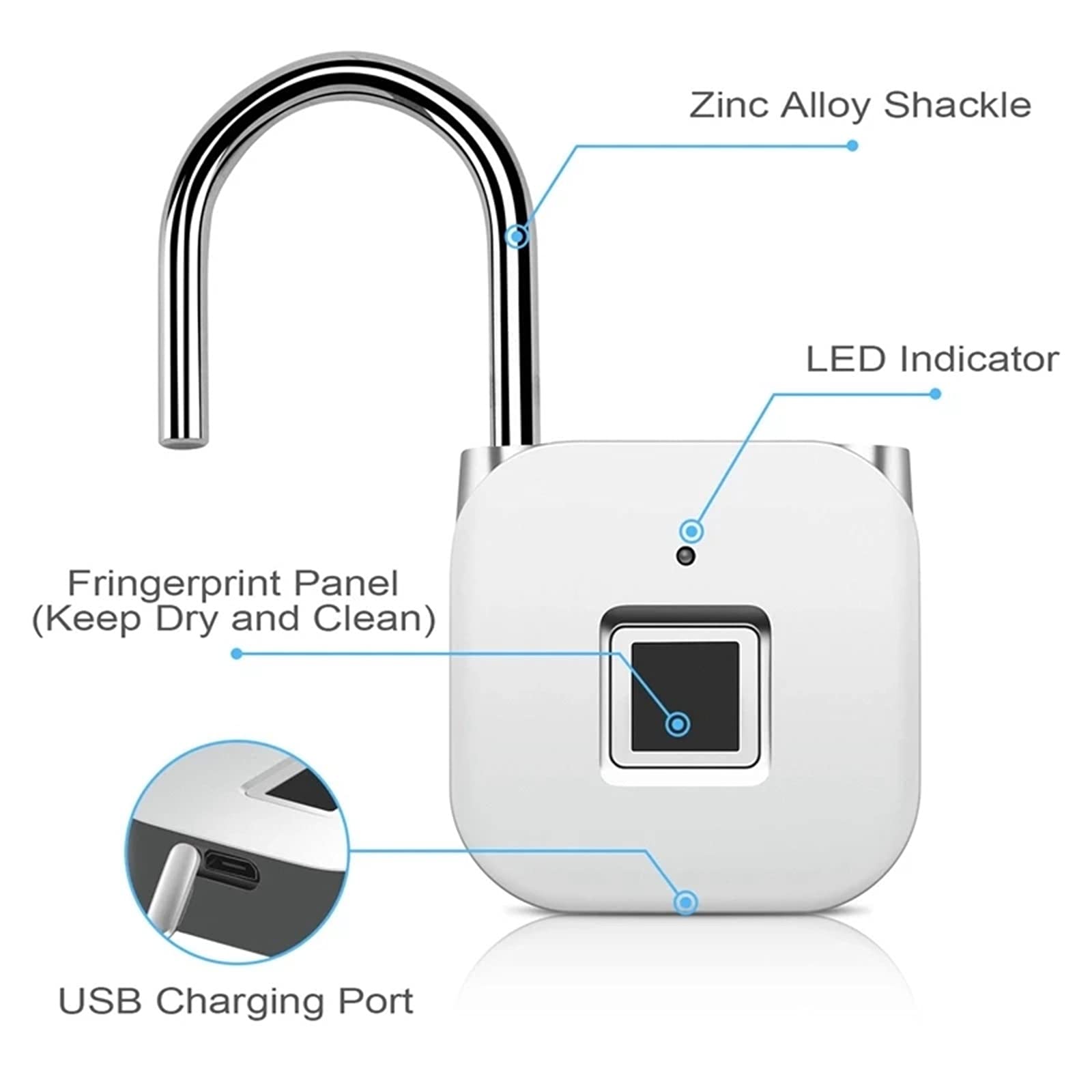 Candado Inteligente con Huella Dactilar Bloquear el candado de huellas digitales inteligente sin llave for puerta para Seguridad
