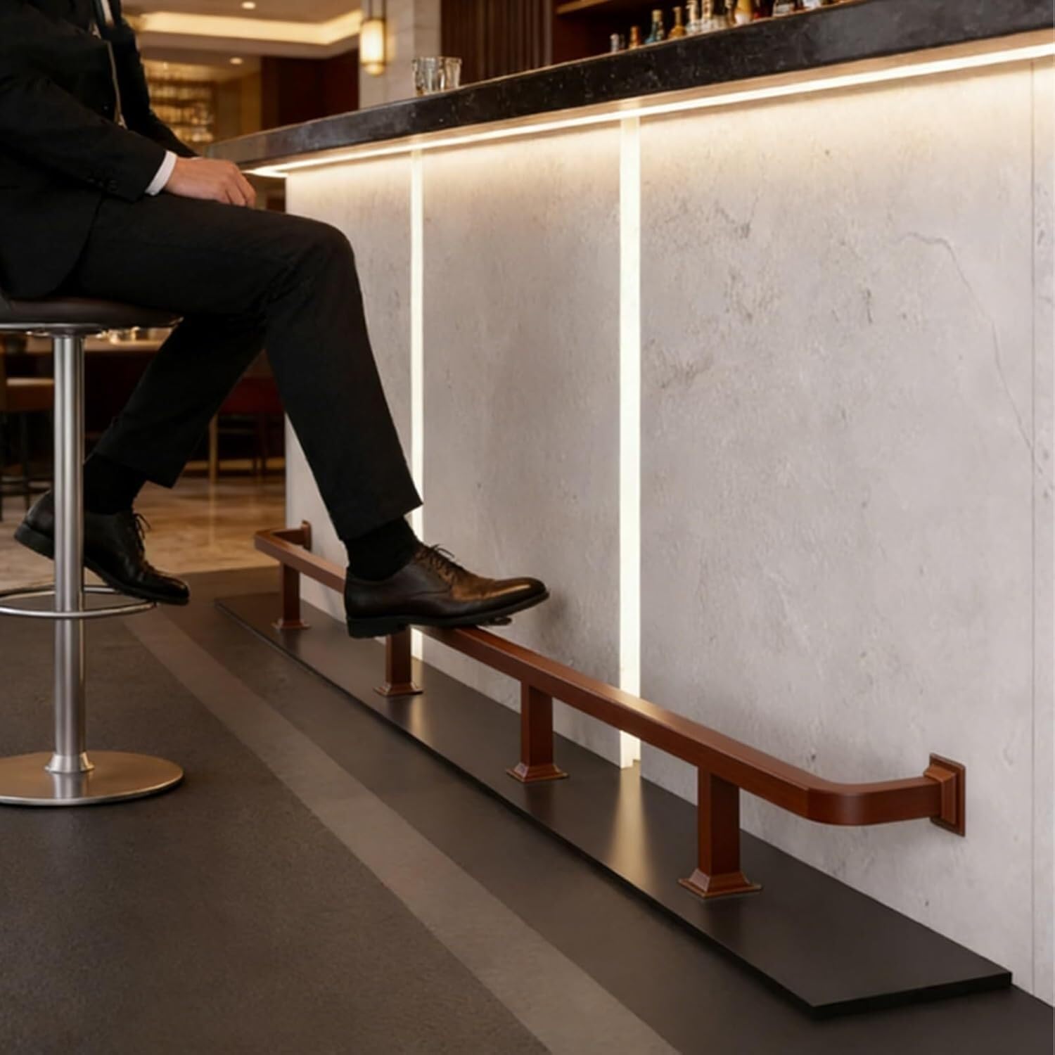 k3Mq9Rw Handrails with kick plates Bar Foot Rail Kit Square Pipe Footrest For Bar Counter For Kitchen Island (Indoor/Outdoor)(Braun,80cm/2.6ft)