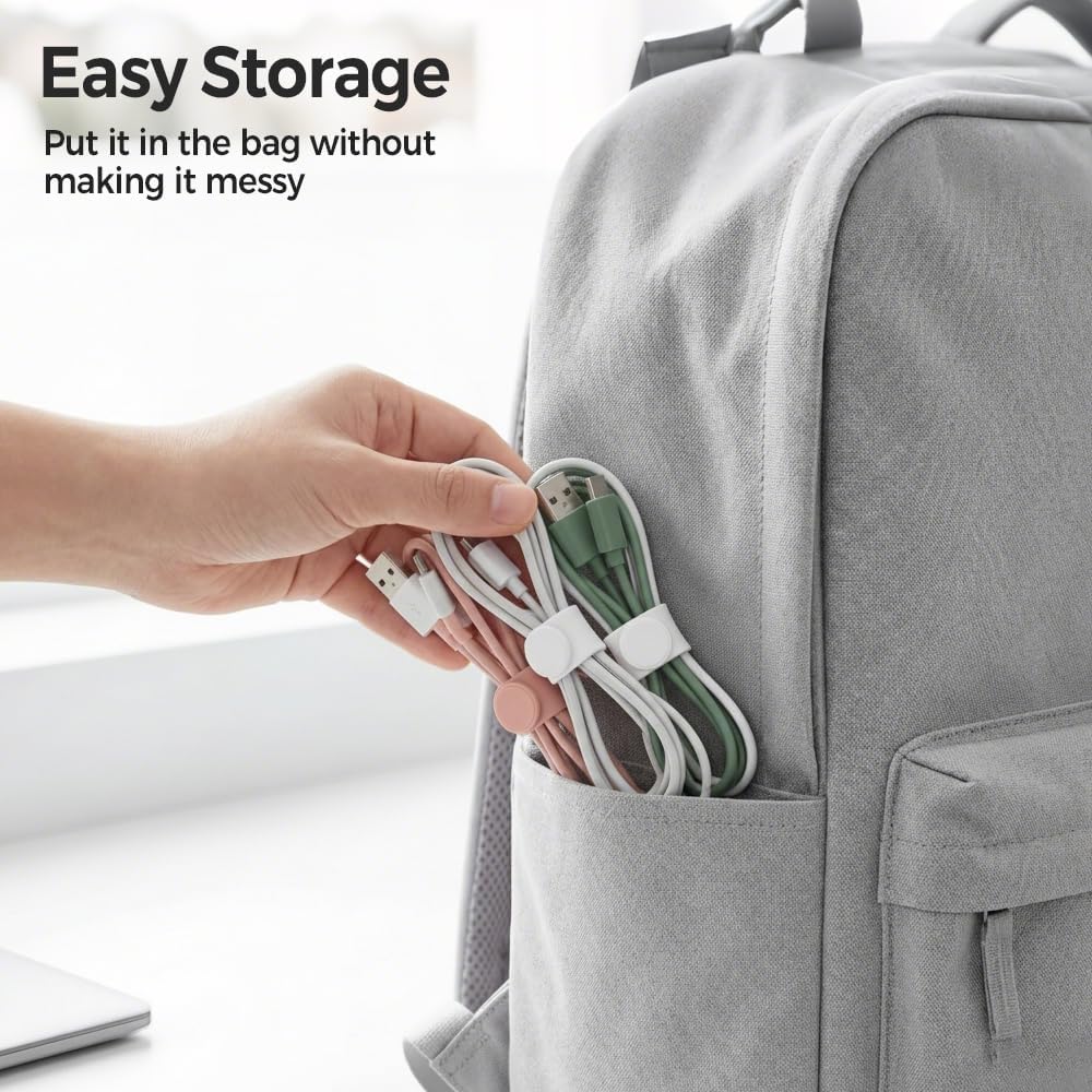 Silicone Cable Ties Reusable Cord Organizer, Elastic Cable Straps for Cable Management, Charging Cord Organizer for Home Office Travel (20, Mixed colors)