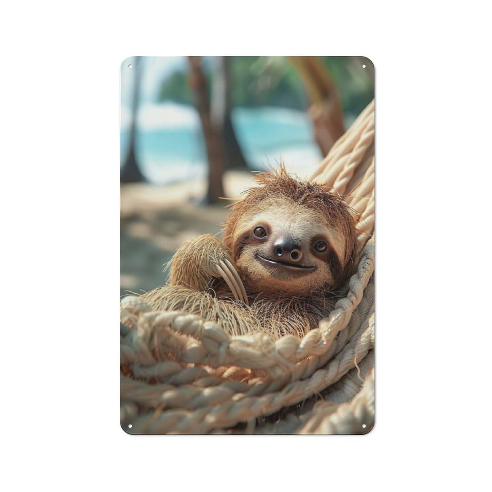 Junmoney Sloth In A Hammock Decorative Tin Sign With Design 30X20cm, Nostalgic Old Style Wall Plaque For Living Room, Hallway, Kitchen Or Cafe