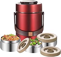 Vista 1 de Contenedor de comida aislado al vacío de 67 onzas para alimentos calientes, termo de alimentos apilable sellado de 3 niveles, lonchera térmica