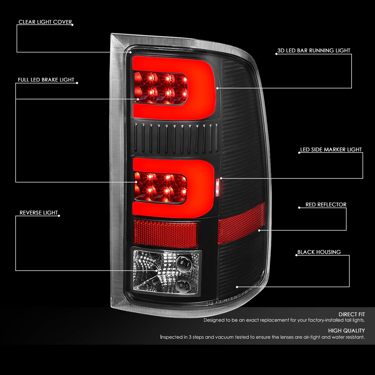 DNA MOTORING TL-GMCSIE07-LED-3D-BK-CL LED 3D Tail Light Assembly Driver & Passenger Side [Compatible with 07-14 GMC Sierra 1500 2500HD 3500HD]