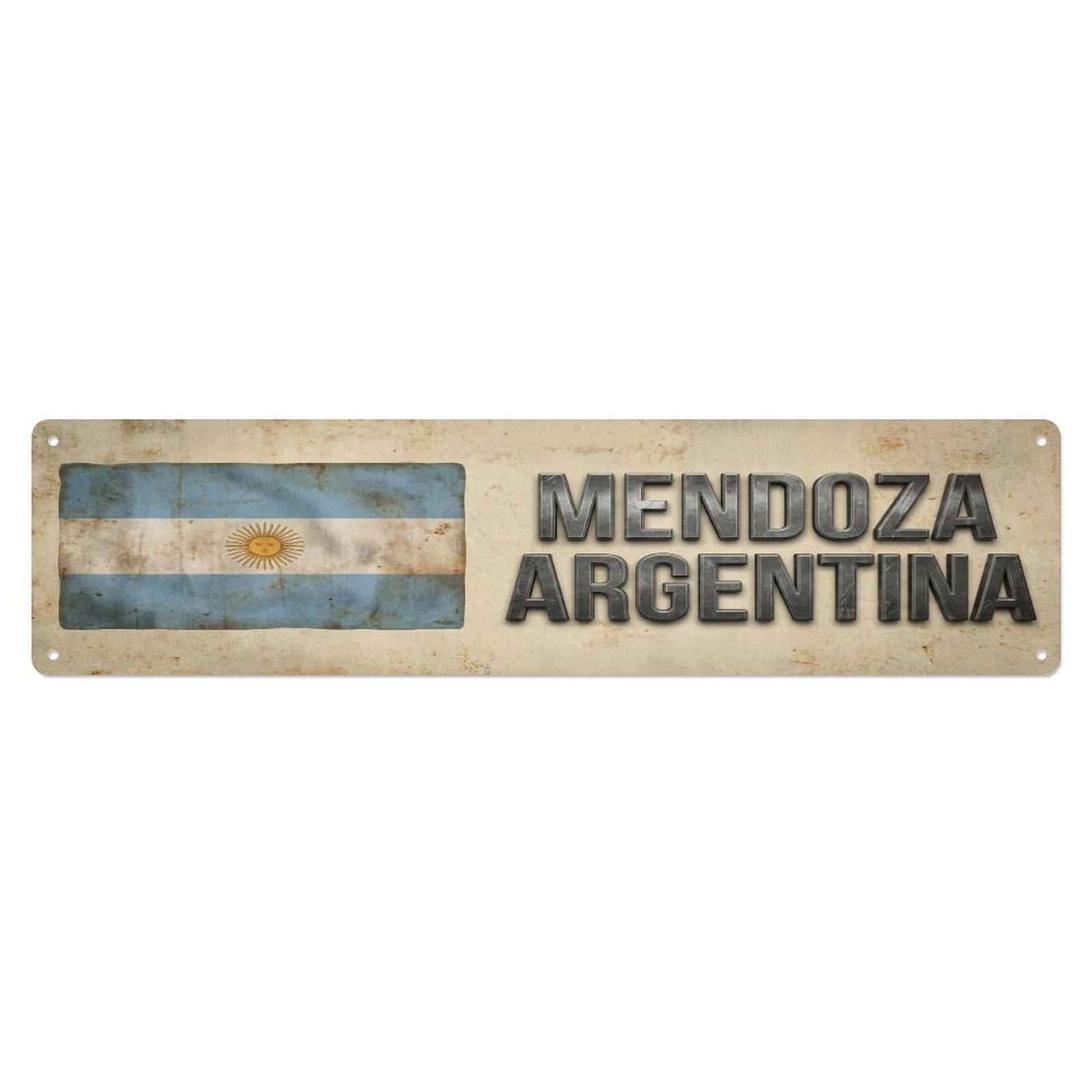 Okahys 4X16inch(10X40cm) Vintage Mendoza Argentina Flag Decor Rustic Travel Metal Tin Sign