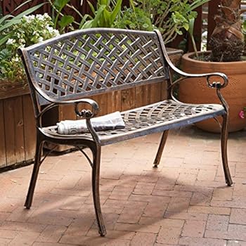 Alternative view of Copper Cast Aluminum Bench Is Weather Resistant and Rust Proof, Making It a Prime Piece for Any Outdoor Living Area, Porch, Patio, Garden, Deck or Balcony. This Stylish Garden Bench Creates a Perfect Park Setting in Any Backyard!
