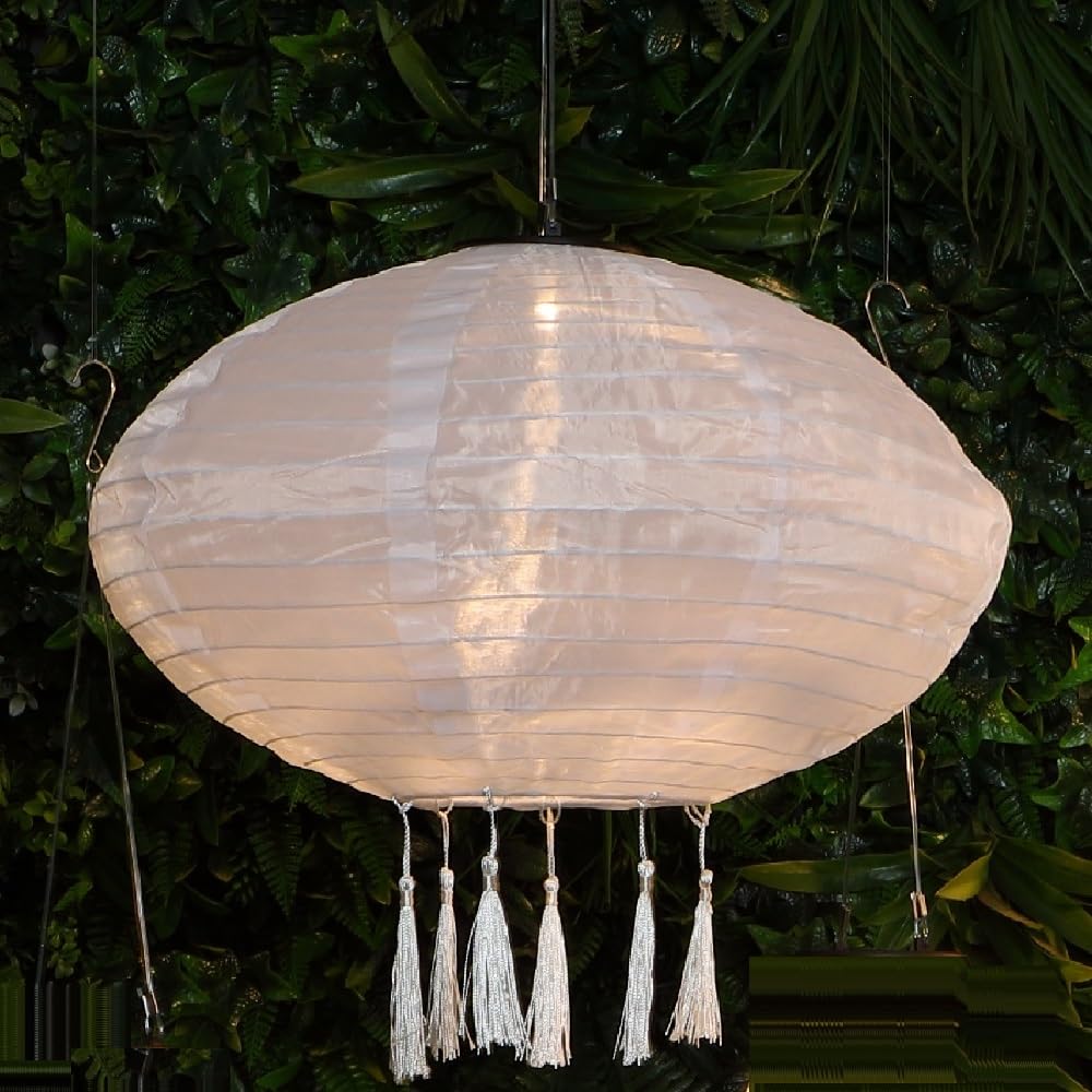 NOMA White Solar Mandarin Lantern, Round with Tassels, 30 cm - Image 3