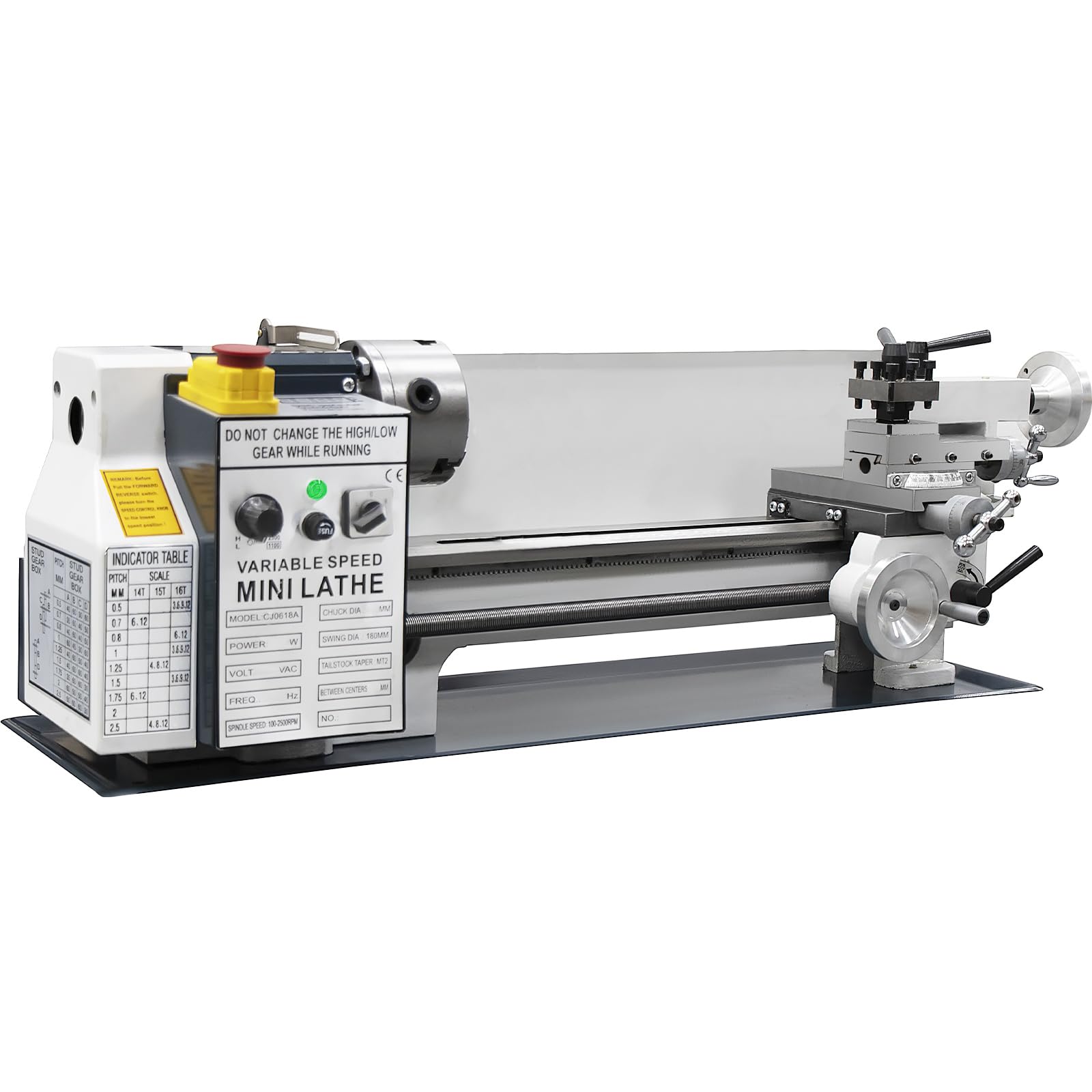 Tornio per Metallo 180MMx350MM 750W Mini Tornio Metallo,Metallo Ingranaggio Con Porta Coltello e Pennello,Velocità Variabile 0-2500 Giri/min,Tornio per Metalli per Filettatura/Tornitura/Foratura