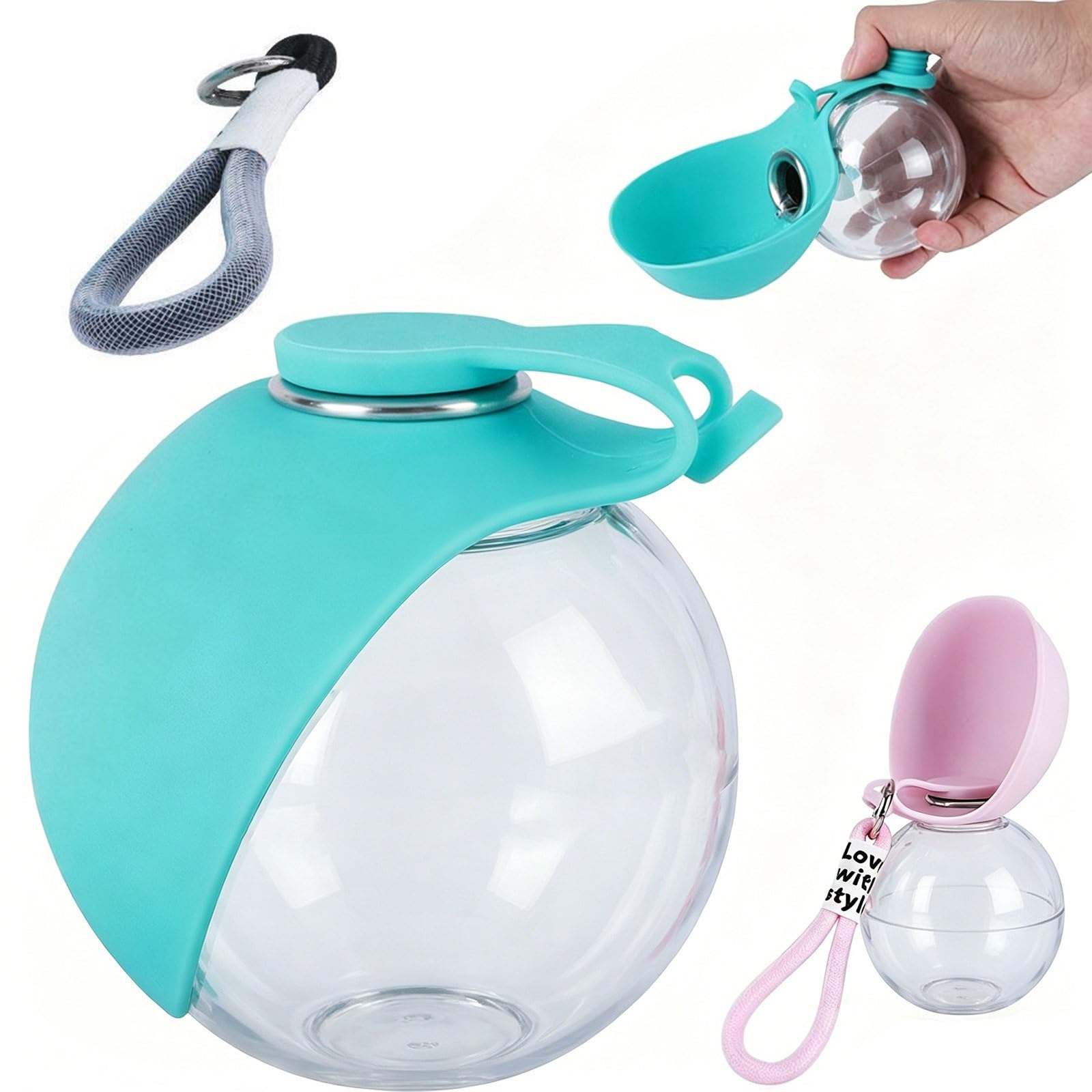 Stainless Steel/Plastic Hydropaw Bottle, Portable Dog Water Bottle with Foldable Silicone Bowl, Feeding & Watering Supplies for Dogs, Dog Bottle for Walks and Travel (Plastic - Blue, One Size)