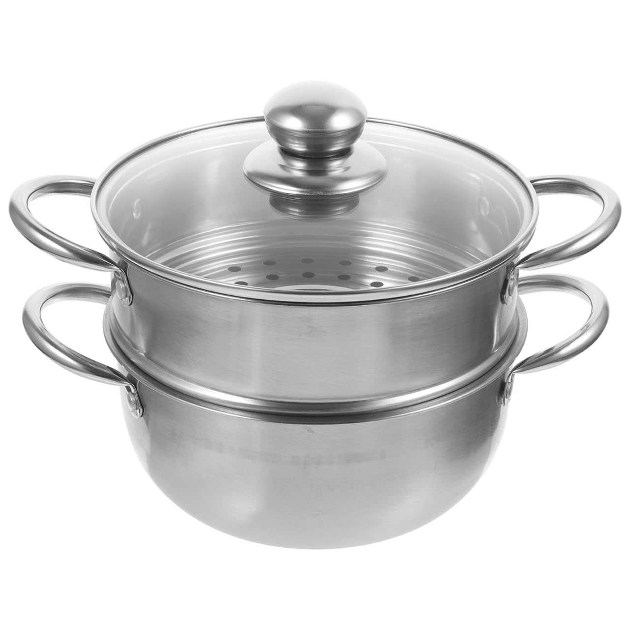 Cabilock 2 Tier Stainless Steel Steam Pot with Glass Lid, 18cm Small Food Steamer Pan, Induction Steaming Cookware Food Basket Saucepan for Cooking Dumplings Vegetables