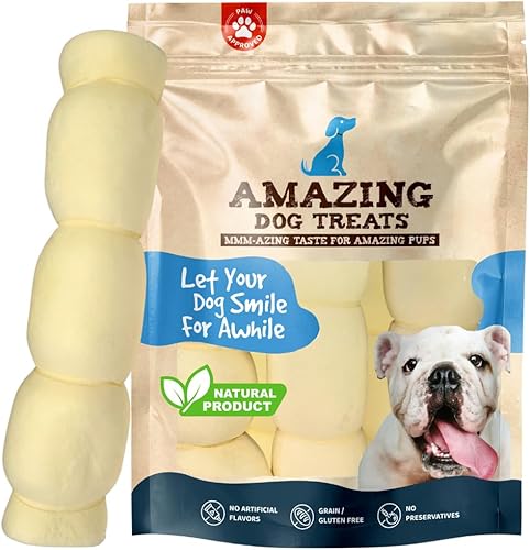 Amazing Dog Treats - Rollos de mejillas de ternera (Mega grosor de 10 pulgadas - 3 piezas) - Masticable alternativo seguro de cuero crudo para
