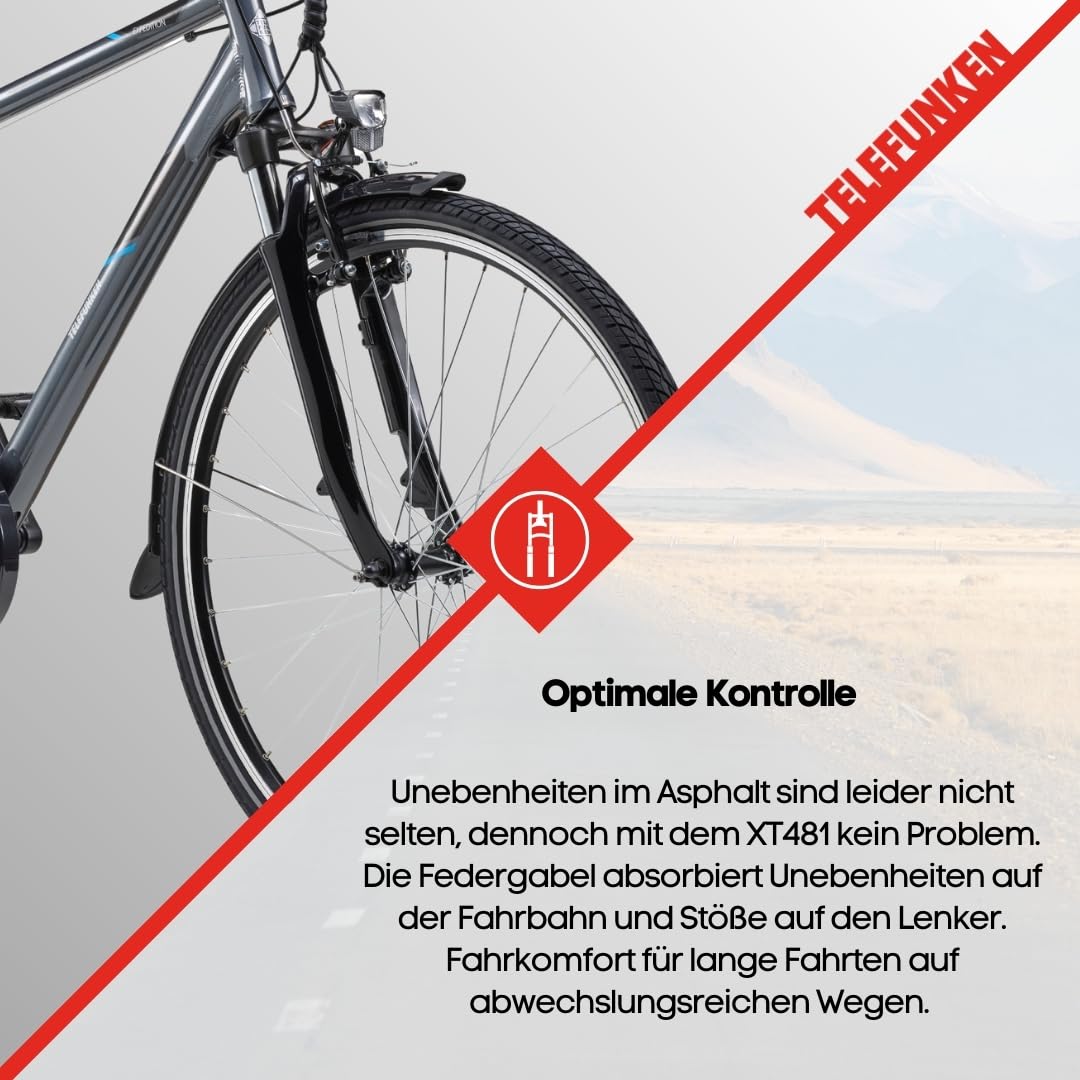 TELEFUNKEN E-Bike 28 Zoll für Damen & Herren | Trekking-Fahrrad mit 21-Gang Kettenschaltung | Elektrofahrrad mit 250W Hinterradmotor und Li-Ion-Akku | Pedelec mit V-Bremsen und LED-Beleuchtung