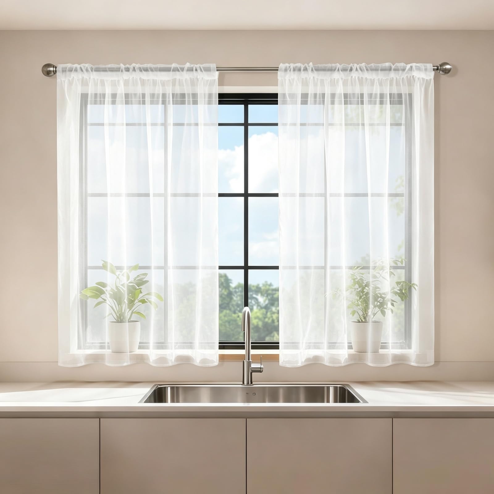 Voile Vorhänge 195 x 250 cm Leinenoptik Halbtransparent Lichtdurchlässig Transparente Polyester mit Kräuselband für Wohnzimmer Schlafzimmer Kinderzimmer, Weiß