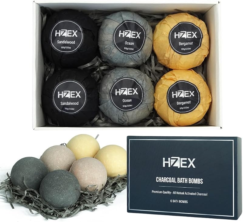 Bombas de banho HZEX com carvão ativado, 3 fragrâncias, Pacote com 6