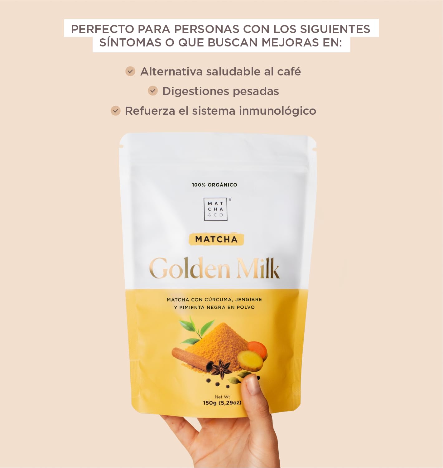 Matcha & CO - Golden Milk Bio au Thé Matcha (150g) – Préparation Curcuma avec Lait de Coco, Poivre Noir et Cannelle – Boisson Antioxydante et Anti-inflammatoire – Sans Sucre Ajouté, Vegan, Sans Gluten