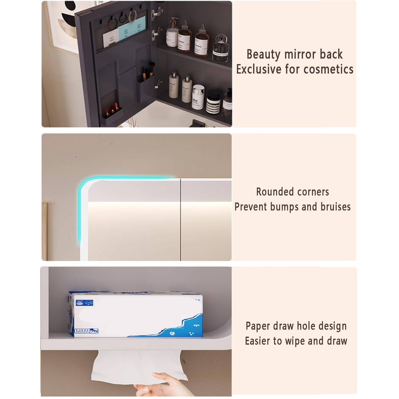 Armadietto da bagno con specchiera e luce,specchio bagno contenitore con Anti-Appannamento,Alluminio Armadietto Bagno di Stoccaggio Specchio,Specchio bagno contenitore,Buco di carta,Espositore di bell