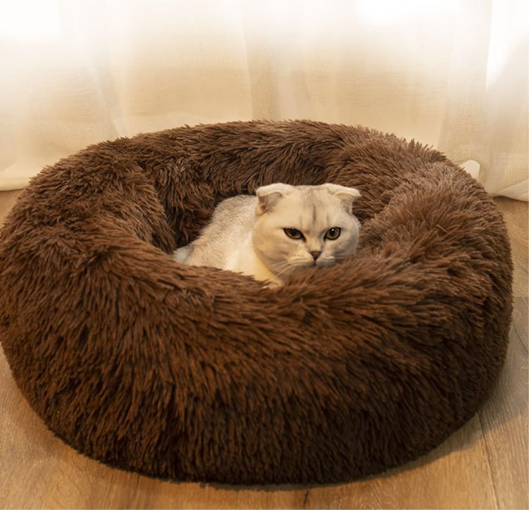 Łóżko dla psów Łóżko Dla Zwierząt Szare Łóżko Dla Psa Wygodne Pączki Cuddler Round Dog Kennel Ultra Miękkie Zmywalne Legowisko Dla Psa I Kota Sofa dla psów(D,60 * 60 * 20cm)