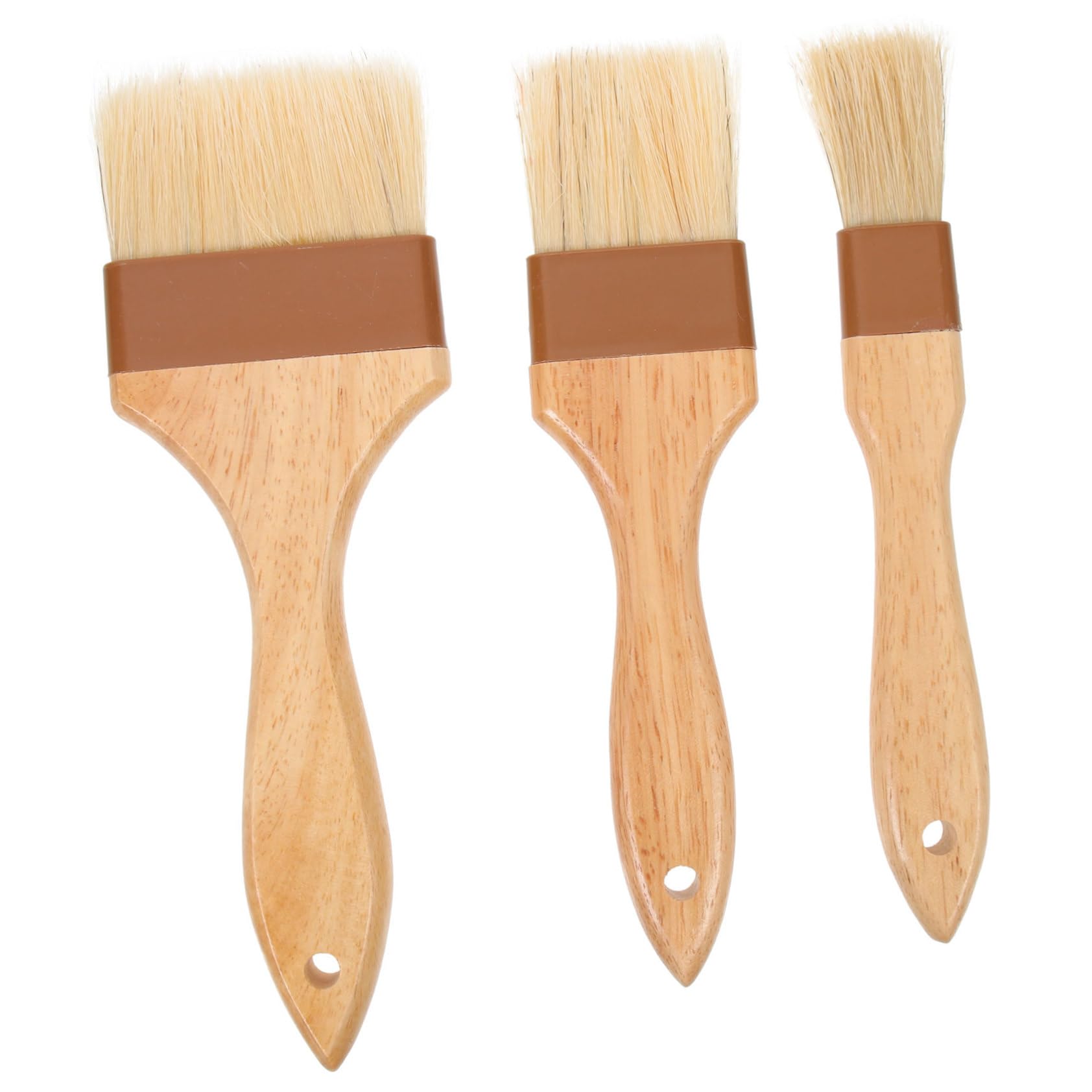 3 pezzi Pennelli Olio per Cucina e Barbecue Setole Naturali con Manico Ergonomico Legno Resistente Ad Alte Temperature per Grigliate e Cottura Indoor e Outdoor