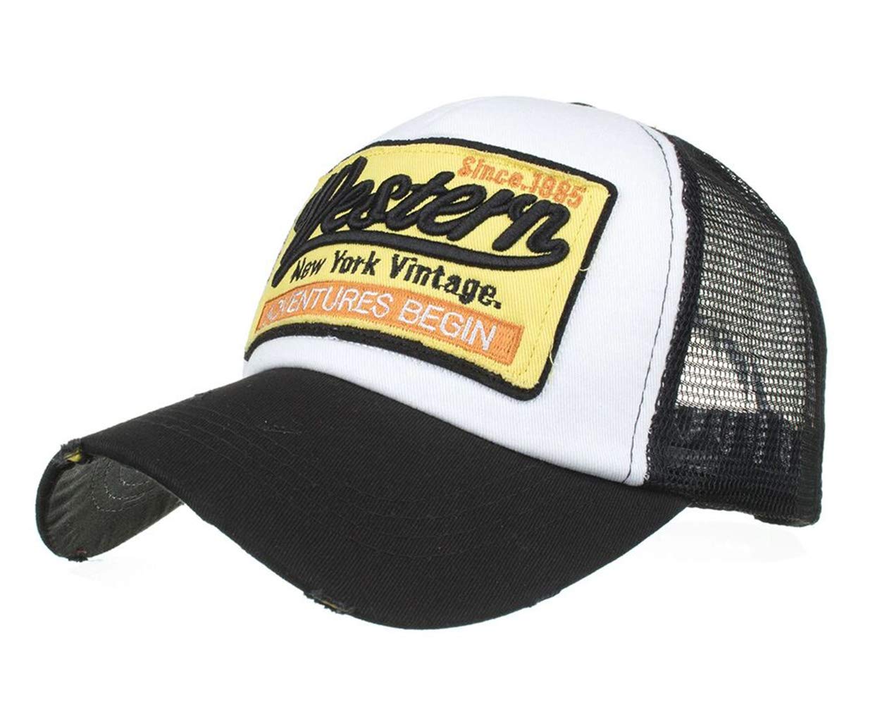 CHENNUO Distressed Vintage Cap Mens Snapback Trucker Cap Hat Summer Mesh Baseball Cap (Black)