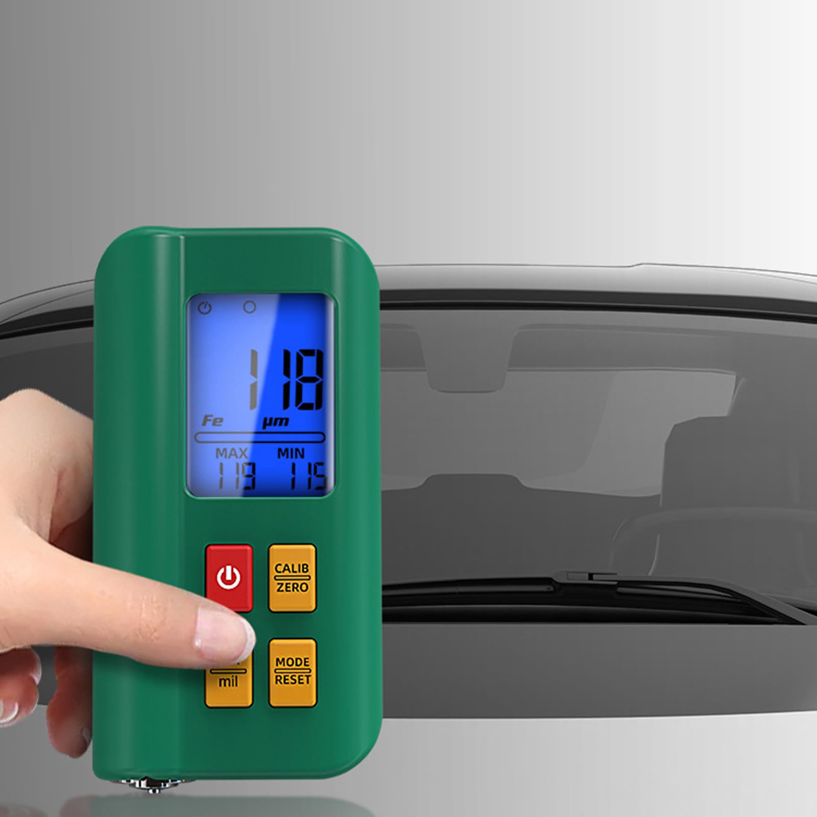 Spessimetro per verniciatura, misuratore di spessore per rivestimenti da 0-1500μm ad alta precisione con display LCD retroilluminato, 2 modalità di test spessimetro digitale