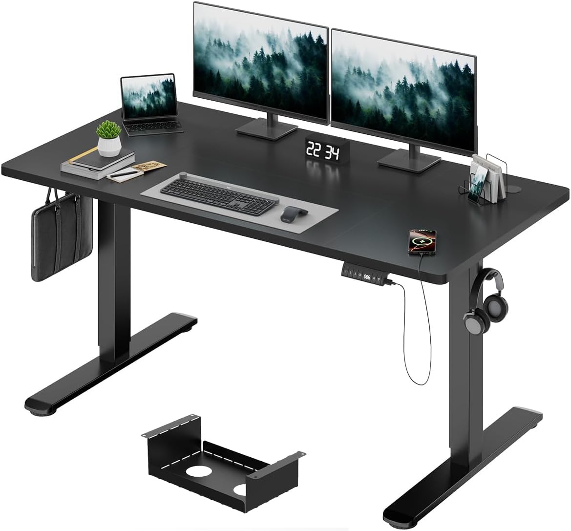 Devoko Electric Standing Desk 140x70cm, 18mm Thick Tabletop, Sit-Stand Height Adjustable with Sedentary Reminder, USB Charging Port, 3 Memory Smart Panel, Heavy-Duty Steel Frame (Black) — image 1