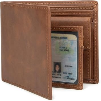 ITSCOSY Mens Wallet RFID Blocking Bifold Soft Genuine Leather Wallet for Men Women, Secure and Durable Extra Capacity Billfold,Coin Purse with 12 Credit Cards,Flip Up ID with Gift Box Brown
