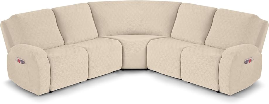 VANSOFY Extra Large Reclining Sectional Couch Covers, Washable 5-Piece Sofa Covers for L Shape Sectional Sofa Corner Seater, Thick, Soft Sofa Slipcovers 5 Seat Recliner Cover, Cream