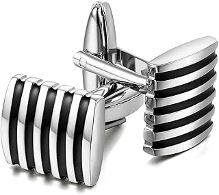 Exclusive Collection Strips Cufflinks with Enamal Finish Stainless Steel Cufflinks for Men (Black Strips Cufflinks)