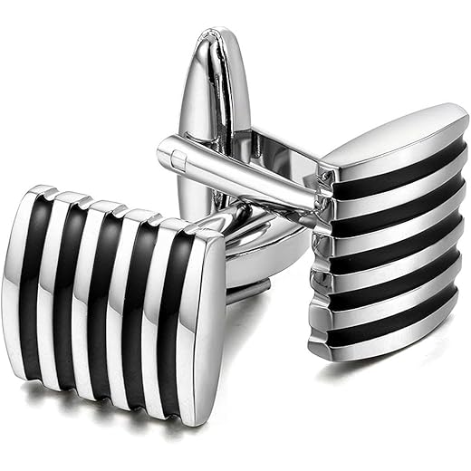 Yellow Chimes Cufflinks for Men Strips Black Cuff links with Enamal Finish Stainless Steel Cufflinks for Men and Boy's.
