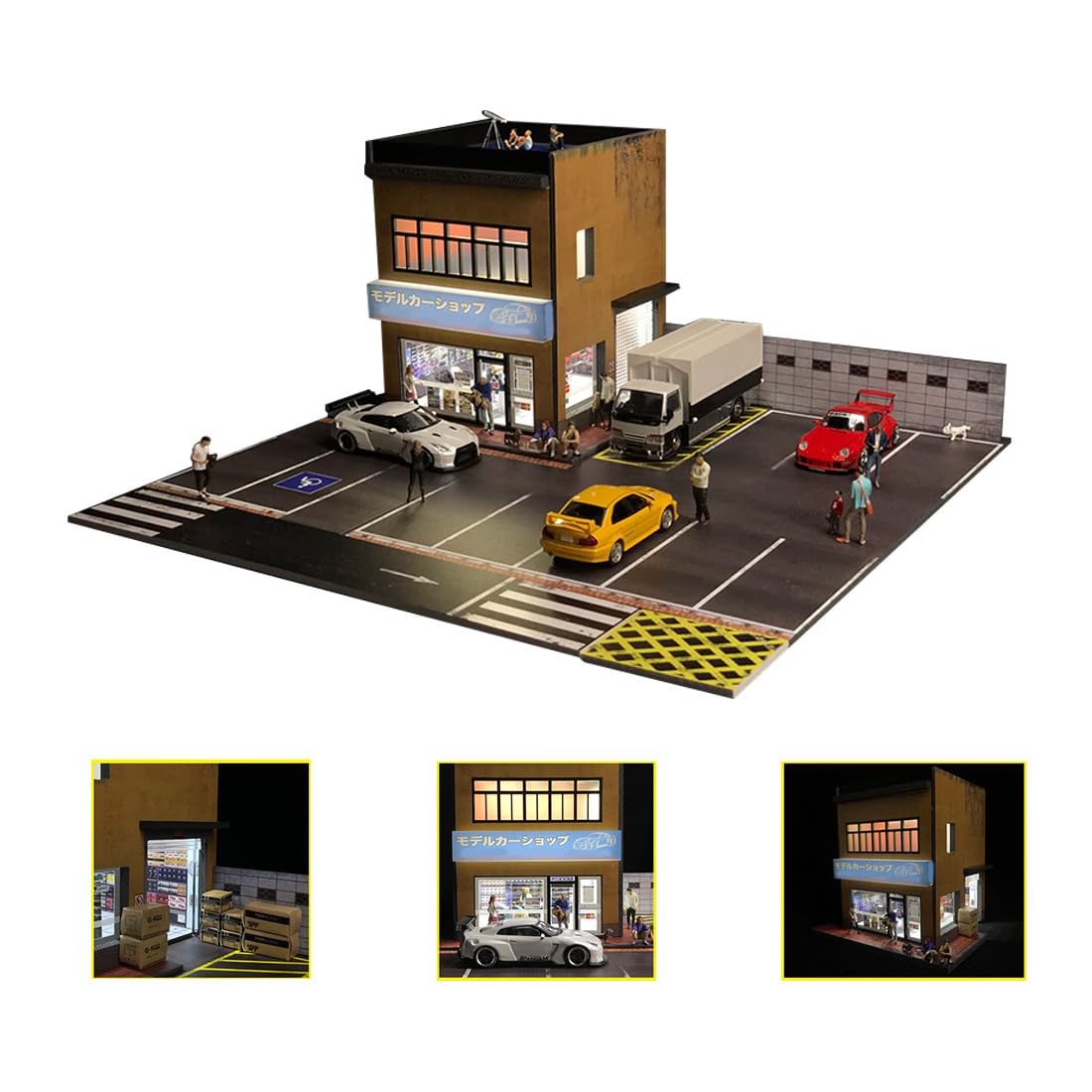 1/64 modelarska scena, miniaturowe puzzle budowlane z obszarem parkingowym, wyświetlacz biurka do domku dla lalek (bez pojazdów lub figurek)