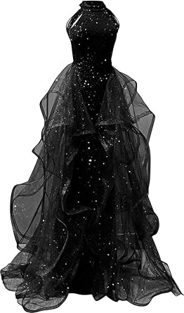 Womens High Neck Sequins Prom Dresses 2024 Long A Line Tulle Sparkly Formal Evening Dress Ball Gowns for Women