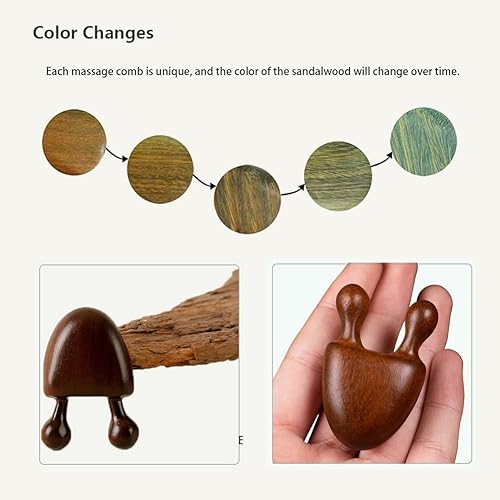 Miniatura 3 de Masajeador de cuero cabelludo de mano Gua Sha, peine de dientes anchos, peine de masaje 100% natural y peine de sándalo, pequeña herramienta de