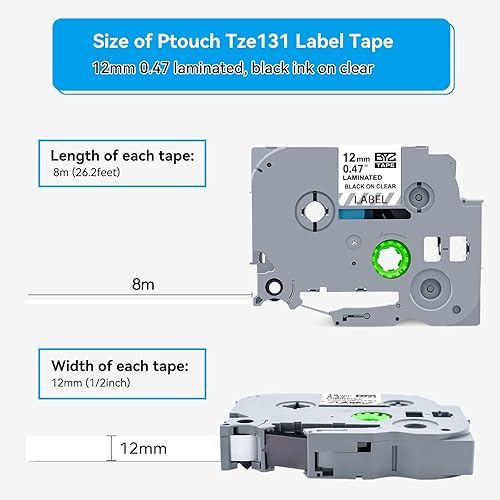 Miniatura 7 de Paquete de 5 cintas de color laminadas de 0.019 in, compatibles con Brother P Touch TZe-131, 132, 133, 232, 233, 0.47 (negroRdazul sobre
