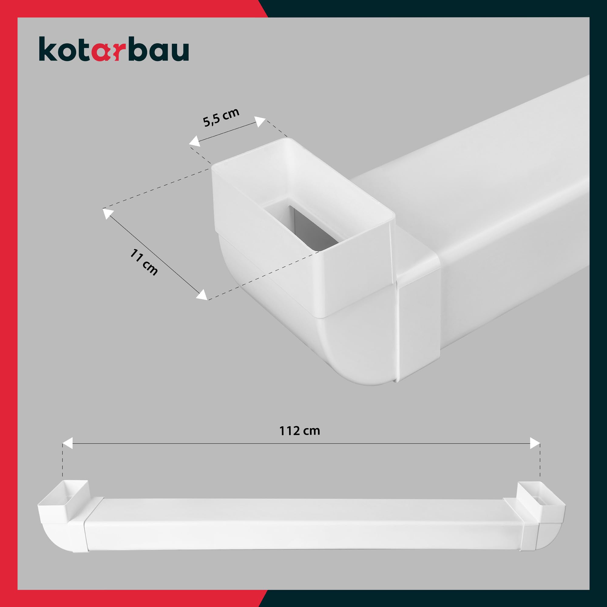 KOTARBAU® Cache Cable - Goulotte Passe Cable - PVC - 110 x 55 mm - 112 cm - Blanc - Mural - Goulotte Electrique - Cache Fil Electrique - Installation Facile