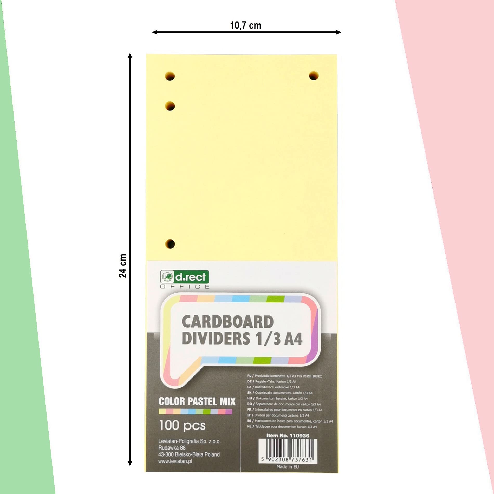 D.RECT Confezione 100 strisce divisorie cartone colorate 11x24 cm 160 g/m² 5 colori