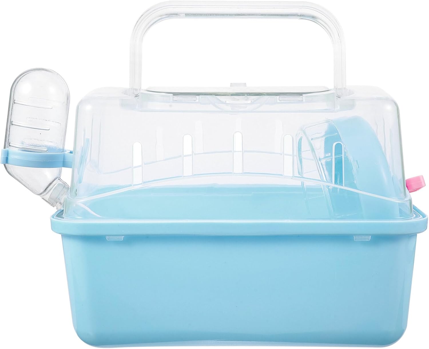 POPETPOP Portable Hamster Cage : Plastic Hamster Carrier with Water Bottle – Breathable Small Animal Carrier Cage for Gerbil Hedgehog, 8.84X6.68X6.48in (Blue)
