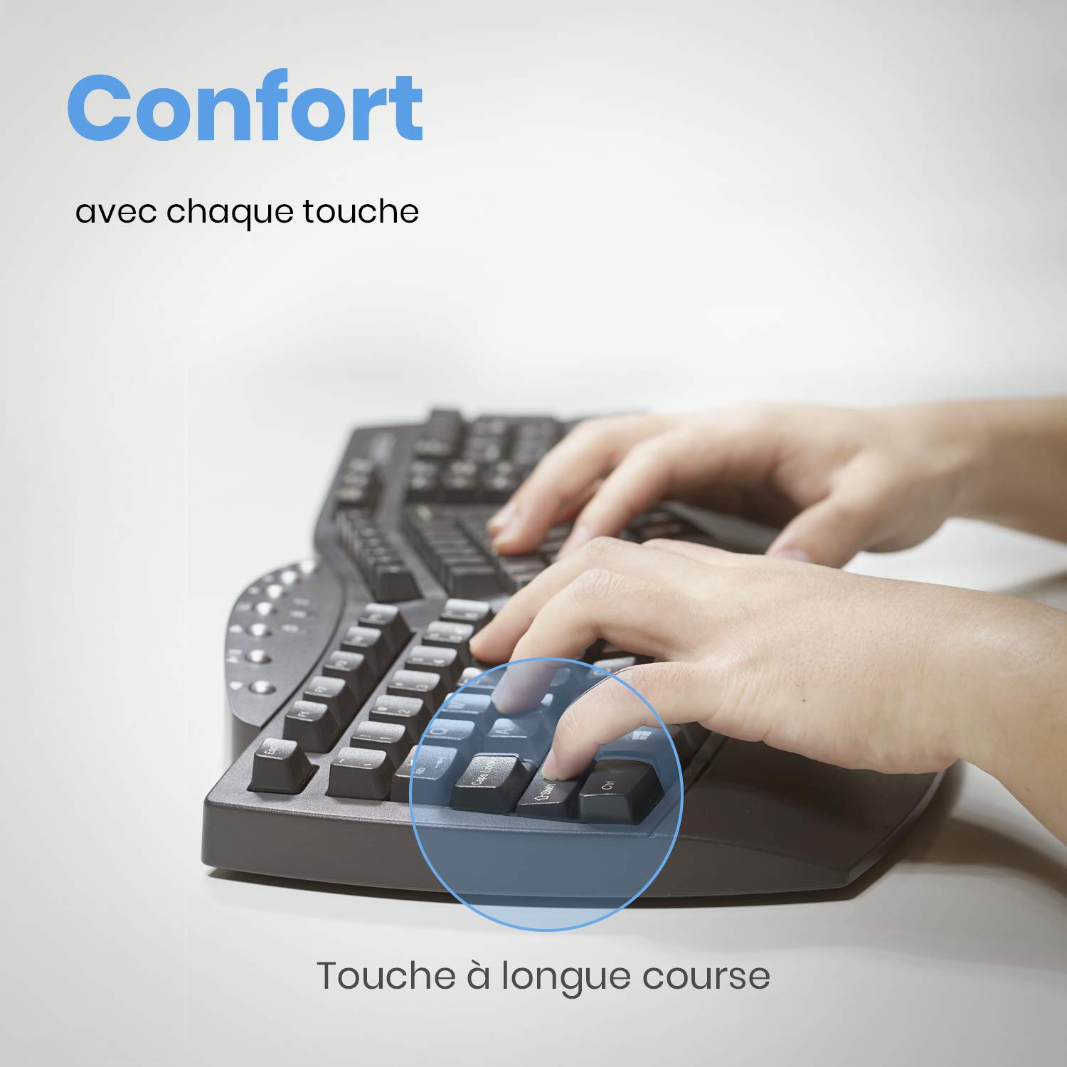 Perixx PERIBOARD-612, gran teclado ergonómico inalámbrico, conexión de 2,4 GHz y Bluetooth 4.0 para Windows y Mac – negro, AZERTY