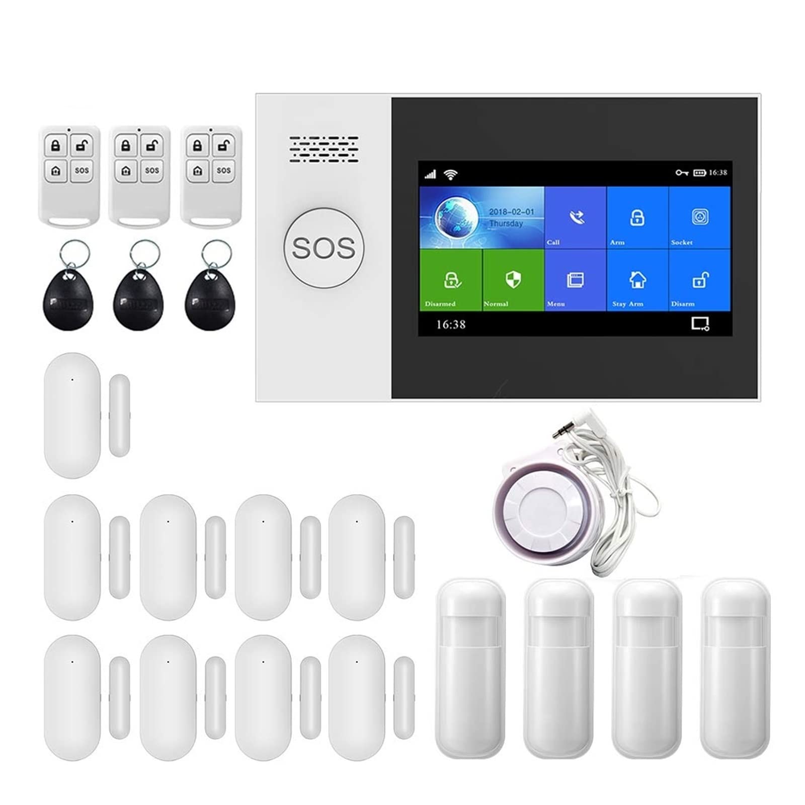 Wireless SIM 4G gsm Antifurto Domestico di Allarme Touch Screen da 4,3 Pollici SMS Controllo App Tuya Life con sensore Movimento(L)