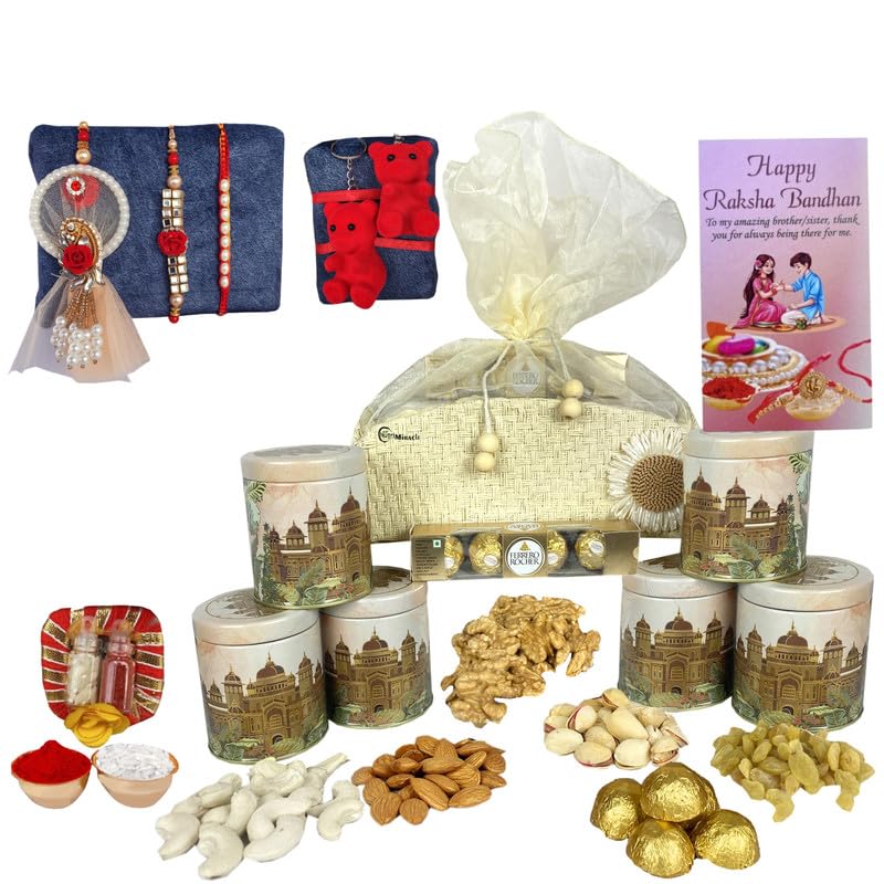 Image of NUTRI MIRACLE Rakhi Gift Jar - Delicious Nut Mix & Chocolates for Sibling Bond